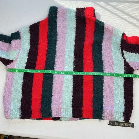 Blank NYC The Mad Hatter Sweater Eyelash Black Stripes Mock Neck Soft Top M NEW