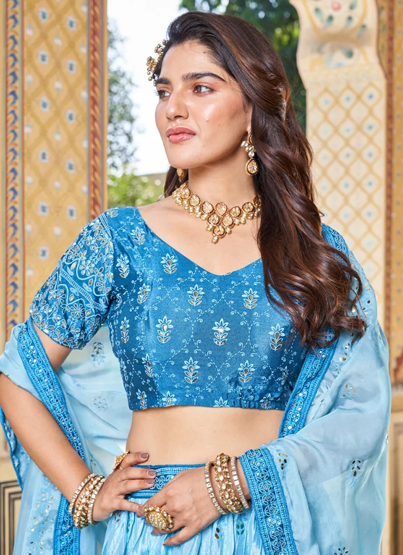 Blue Ombré Mukaish Embroidery Wedding Lehenga Choli