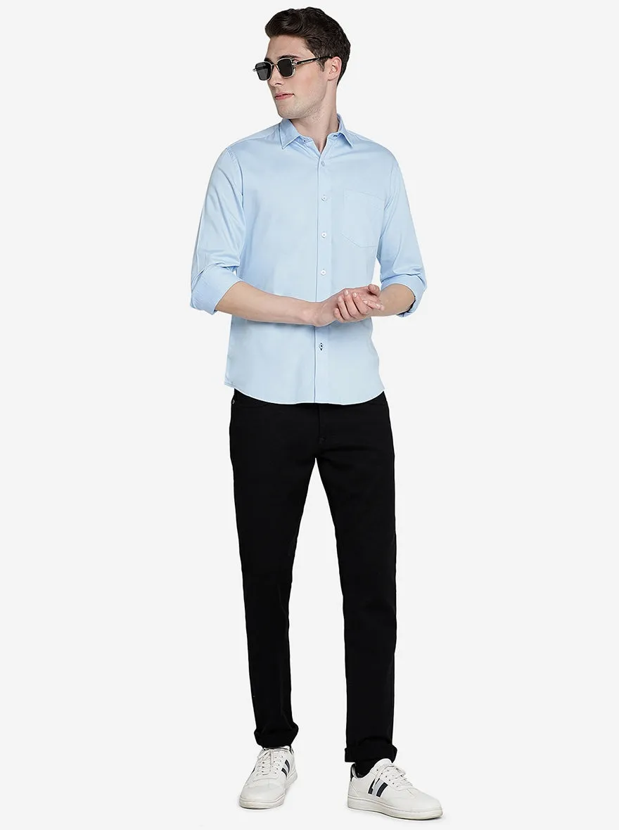 Blue Solid Slim Fit Semi Casual Shirt | JadeBlue