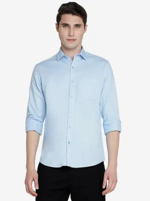 Blue Solid Slim Fit Semi Casual Shirt | JadeBlue