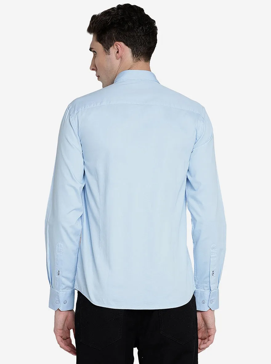Blue Solid Slim Fit Semi Casual Shirt | JadeBlue
