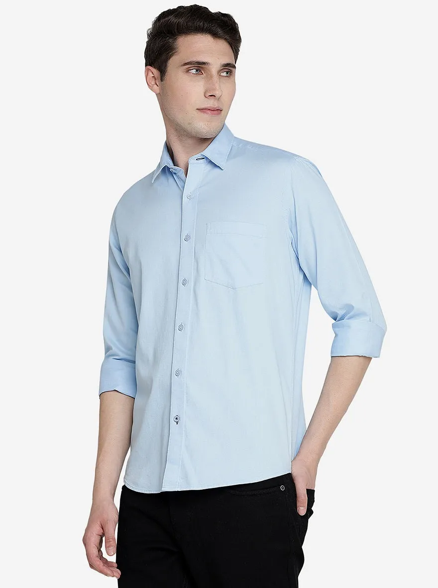 Blue Solid Slim Fit Semi Casual Shirt | JadeBlue