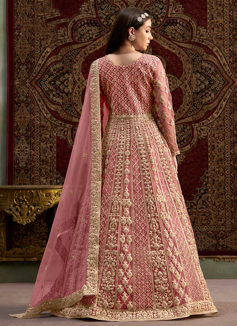 Blush Pink Traditional Embroidery Wedding Anarkali Suit