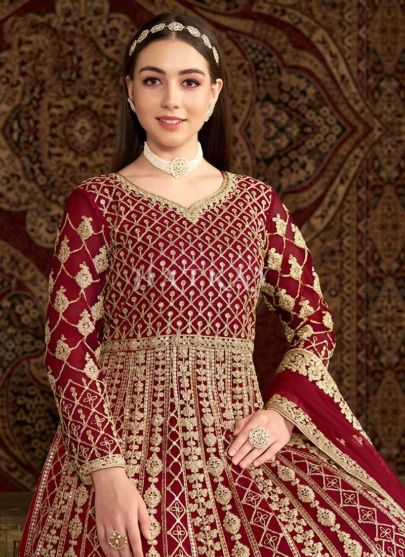 Bridal Red Embroidered Traditional Anarkali Suit