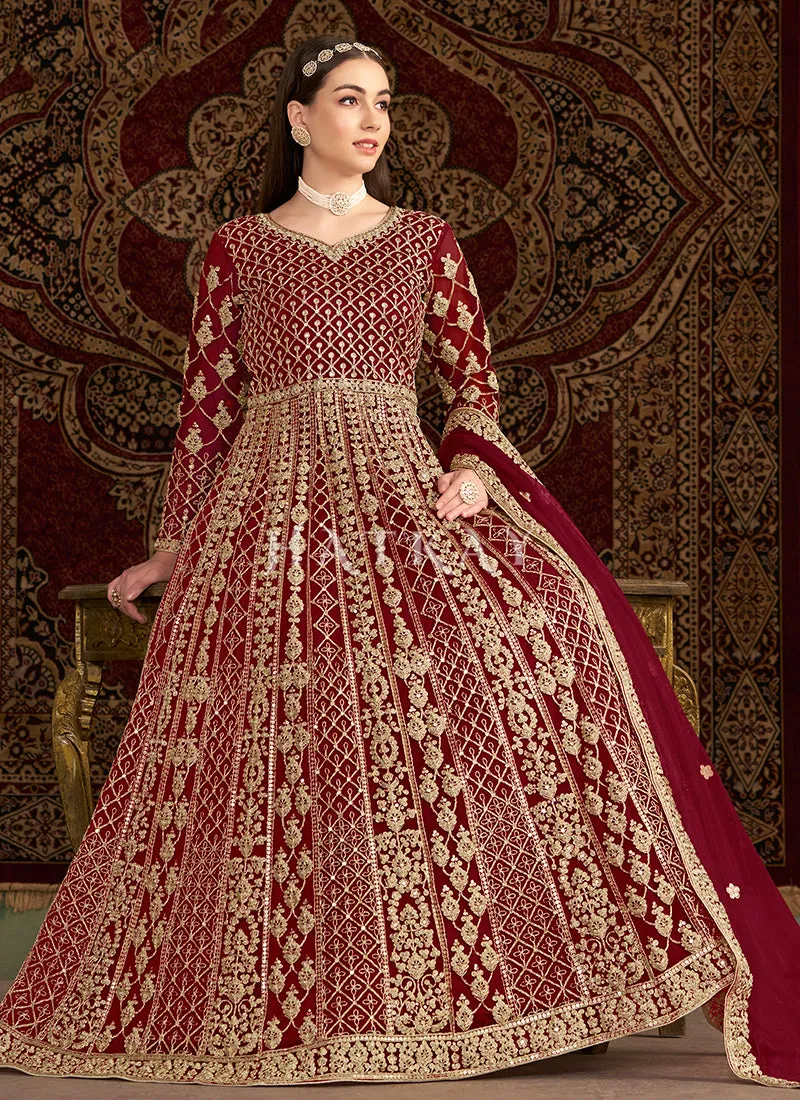 Bridal Red Embroidered Traditional Anarkali Suit