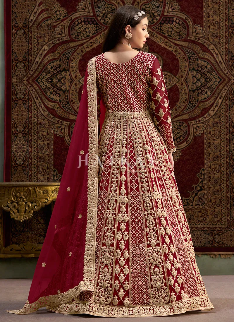 Bridal Red Embroidered Traditional Anarkali Suit