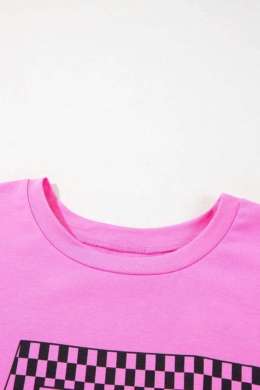 Bright Pink Checker MAMA Letter Printed Graphic Plus Size T Shirt