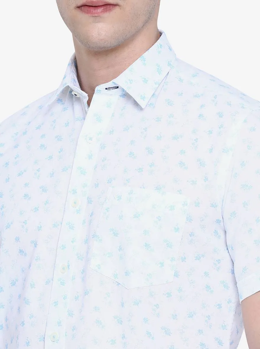 Bright White Printed Slim Fit Casual Shirt | Greenfibre