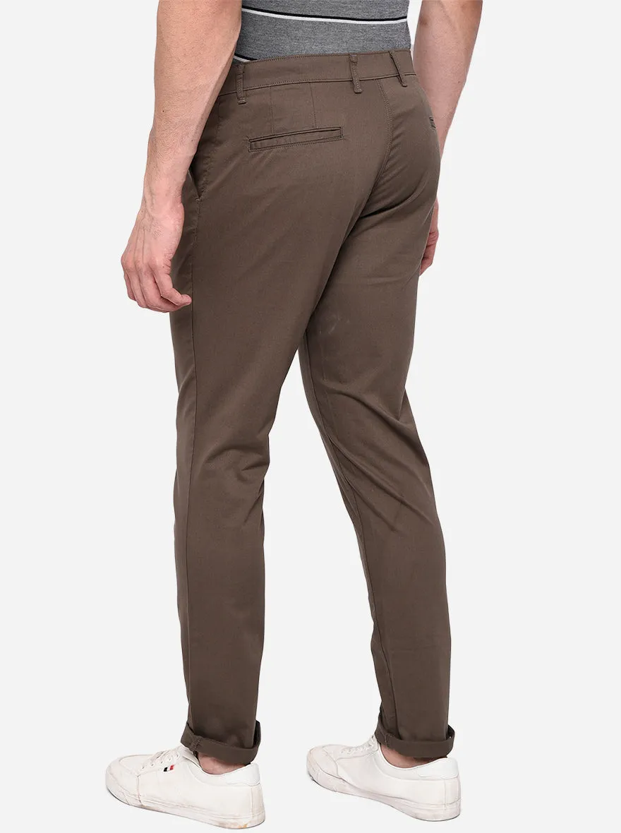 Brown Solid Neo Fit Casual Trouser | Greenfibre