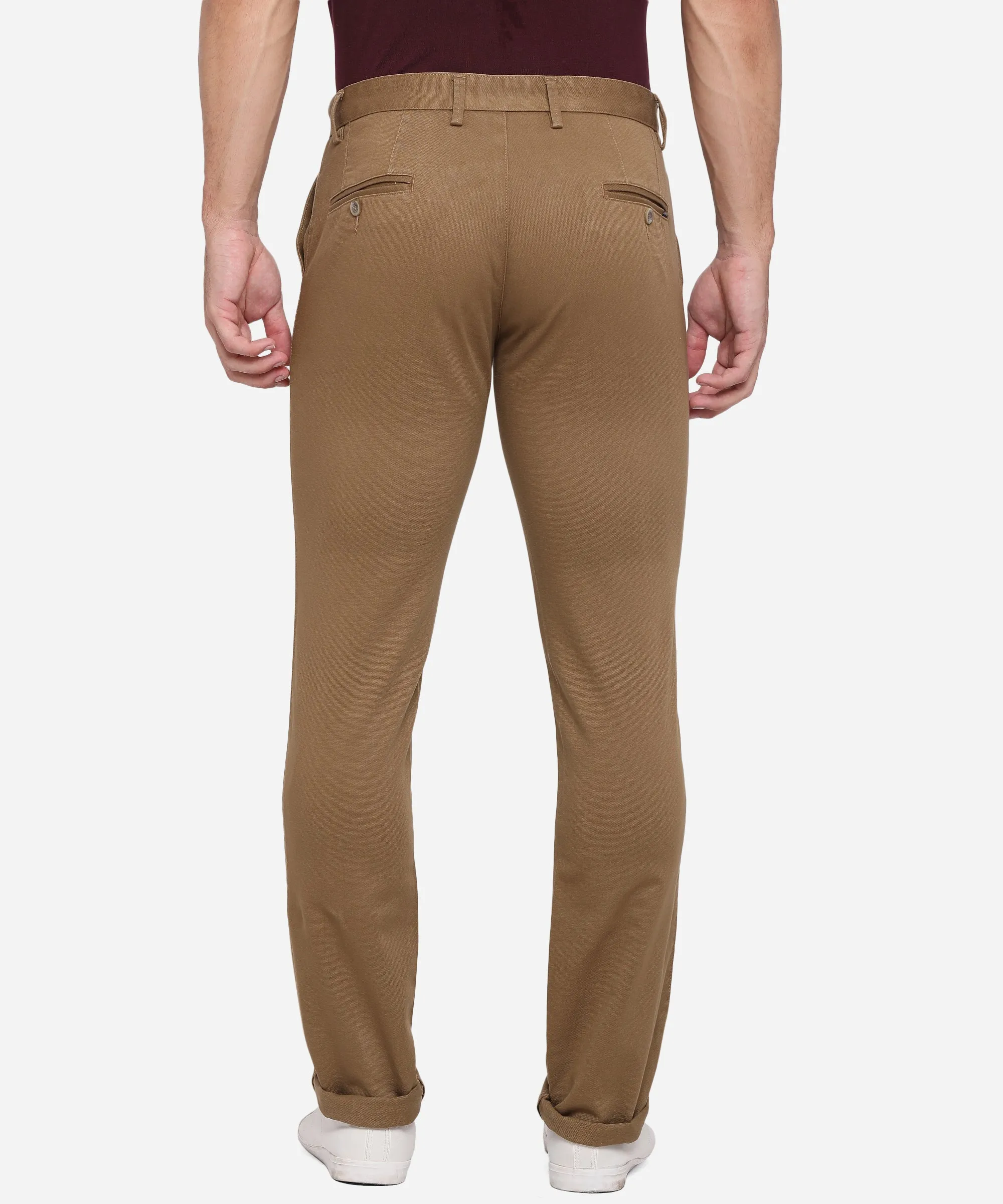 Brown Solid Super Slim Fit Casual Trouser | Greenfibre