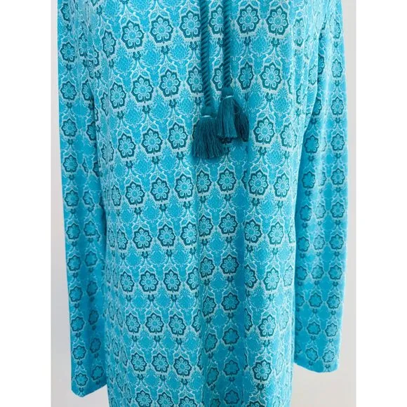 Cabana Life Talbots M Aqua &amp; Blue Patterned Hooded Long-Sleeve Vacation Dress