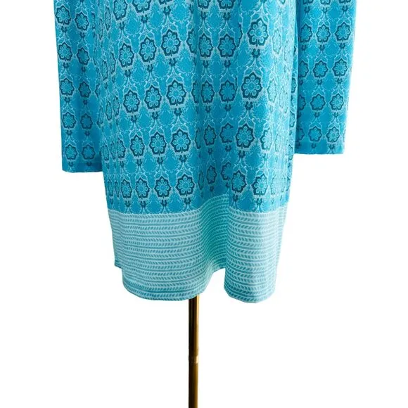 Cabana Life Talbots M Aqua &amp; Blue Patterned Hooded Long-Sleeve Vacation Dress
