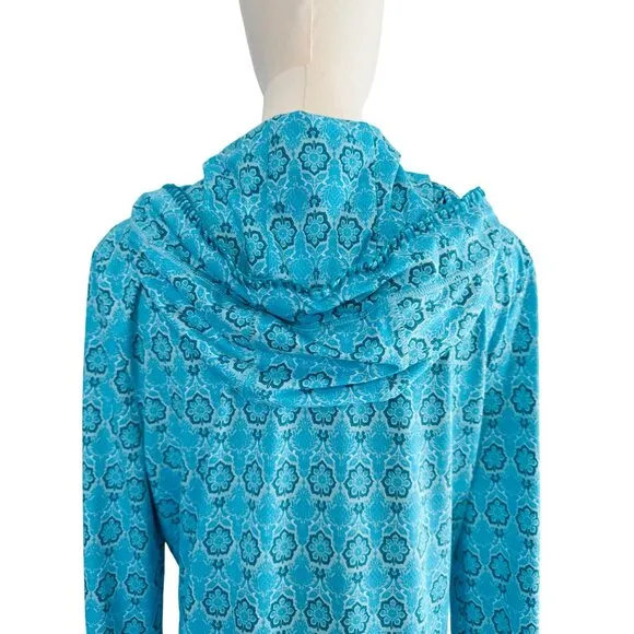 Cabana Life Talbots M Aqua &amp; Blue Patterned Hooded Long-Sleeve Vacation Dress