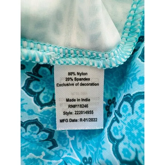 Cabana Life Talbots M Aqua &amp; Blue Patterned Hooded Long-Sleeve Vacation Dress
