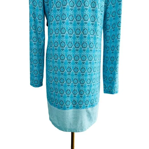 Cabana Life Talbots M Aqua &amp; Blue Patterned Hooded Long-Sleeve Vacation Dress
