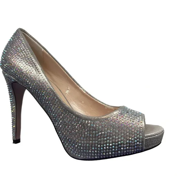 Carvela Kurt Geiger Silver Metallic Lovebird Crystal-embellished Satin Stilettos
