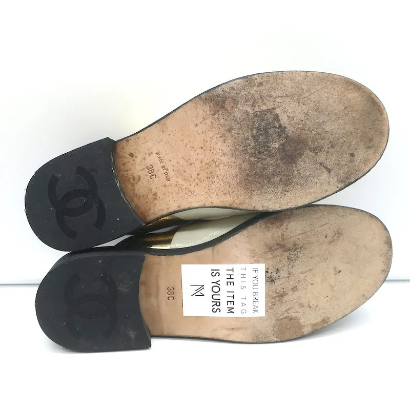 Chanel Cuba Oxford Mules Gold/Cream/Black Leather Size 38C Backless Flats