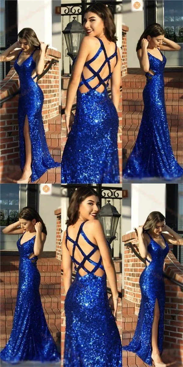 Charming Sequin Sparkly Prom Dresses, Sexy Side Slit Formal Prom Dress, Evening Dress, PD0461
