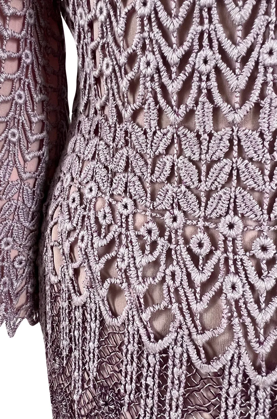 Chic 1968 Pierre Cardin Haute Couture Dress w Graduated Hand Made Purple Guipure Crochet Lace