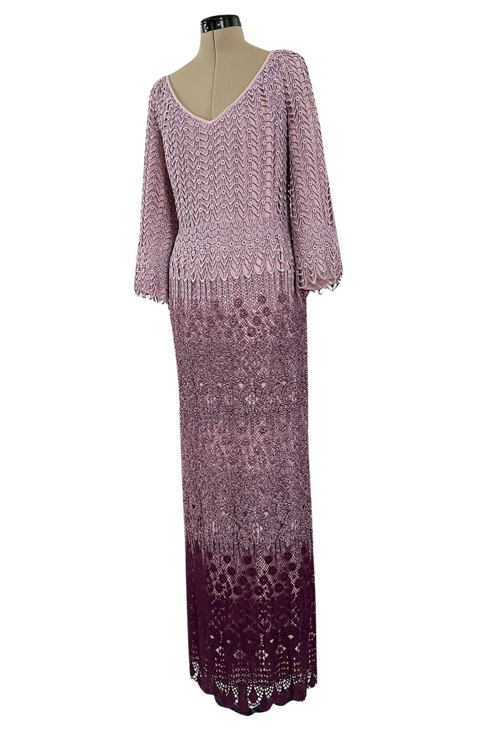 Chic 1968 Pierre Cardin Haute Couture Dress w Graduated Hand Made Purple Guipure Crochet Lace