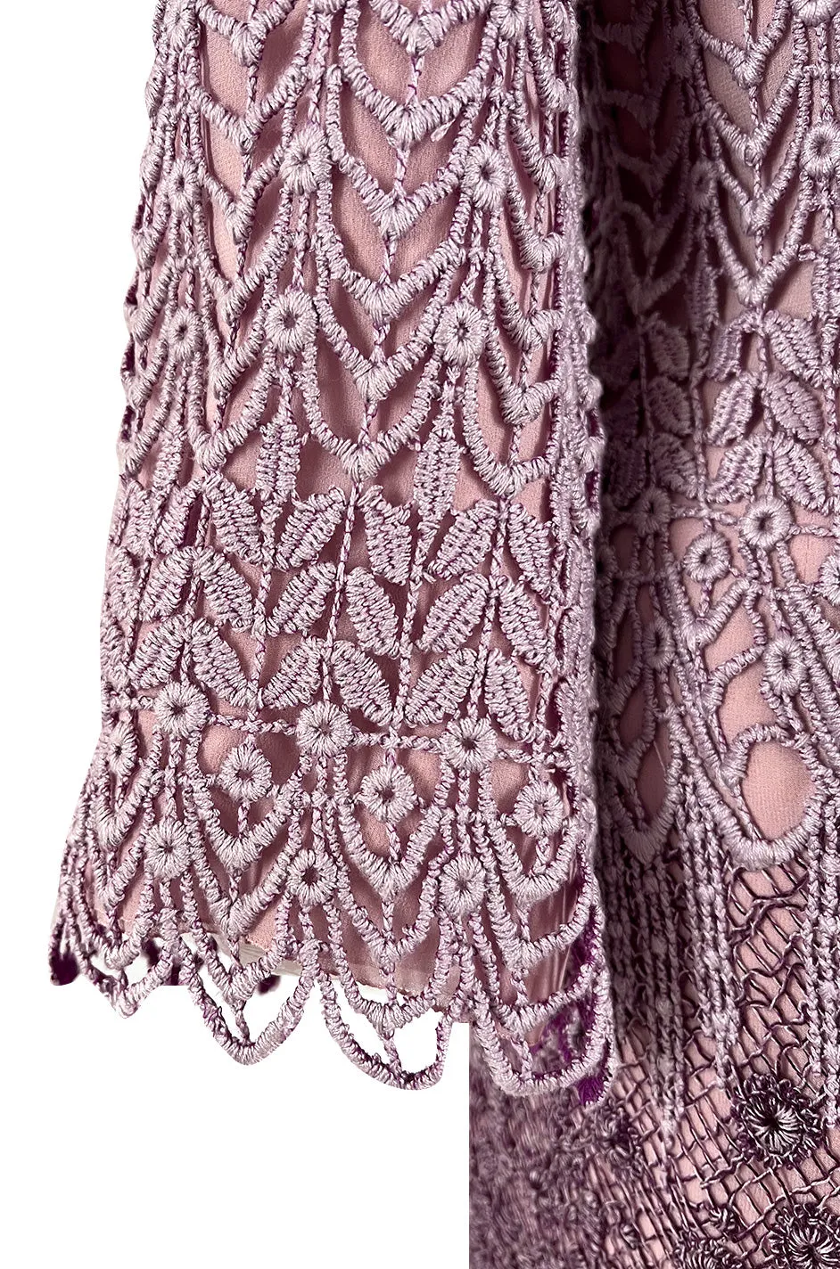 Chic 1968 Pierre Cardin Haute Couture Dress w Graduated Hand Made Purple Guipure Crochet Lace