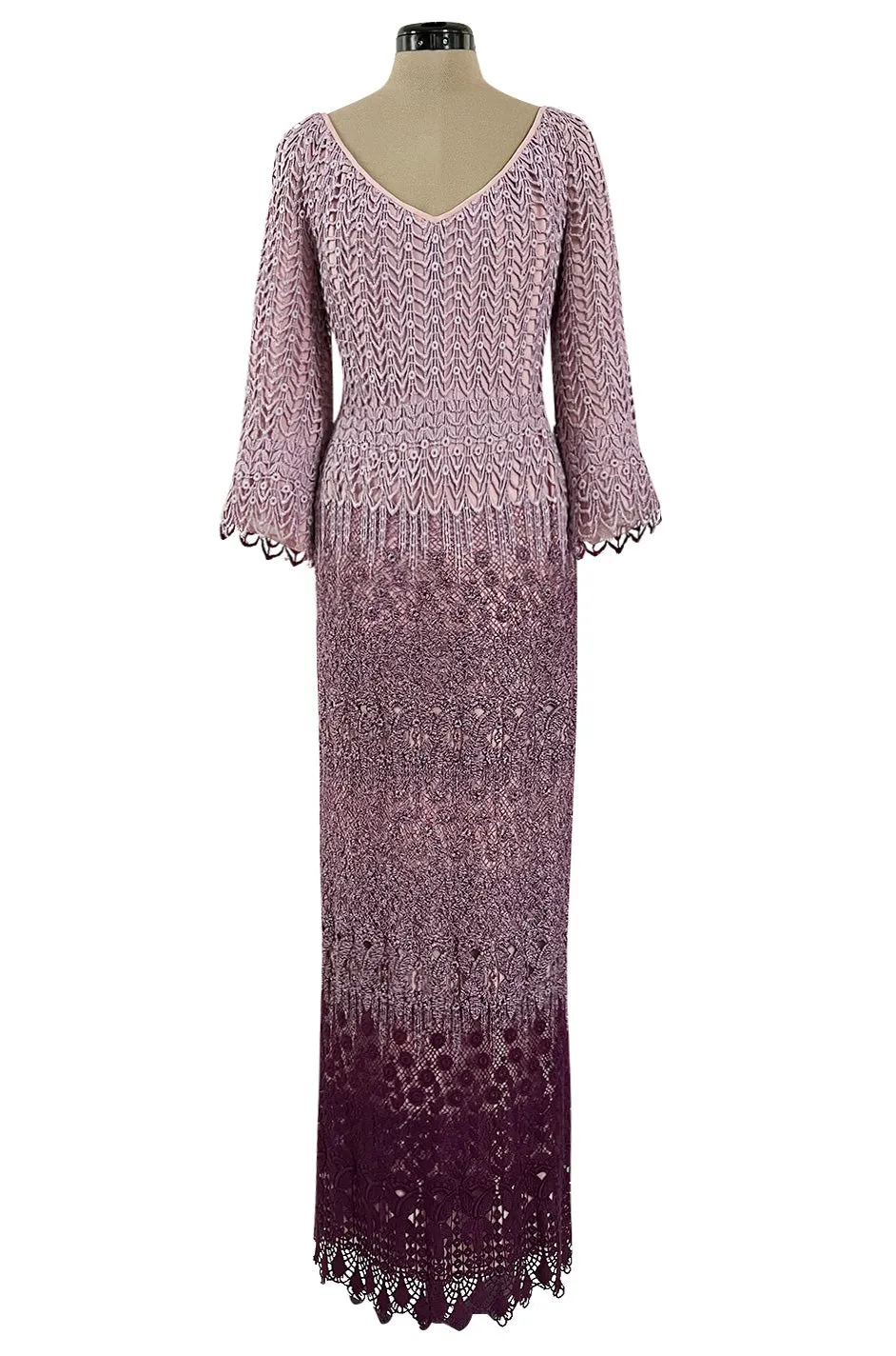 Chic 1968 Pierre Cardin Haute Couture Dress w Graduated Hand Made Purple Guipure Crochet Lace