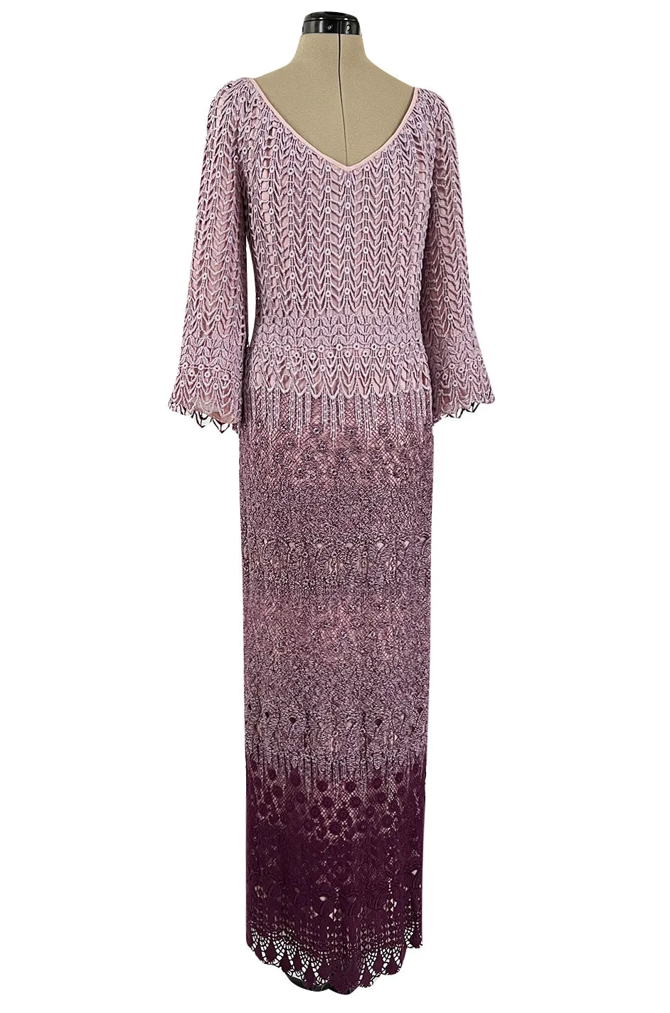 Chic 1968 Pierre Cardin Haute Couture Dress w Graduated Hand Made Purple Guipure Crochet Lace