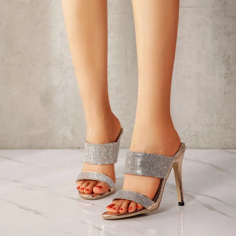 Chic Faux Jewerly Embellished High Heel Sandal Shoes