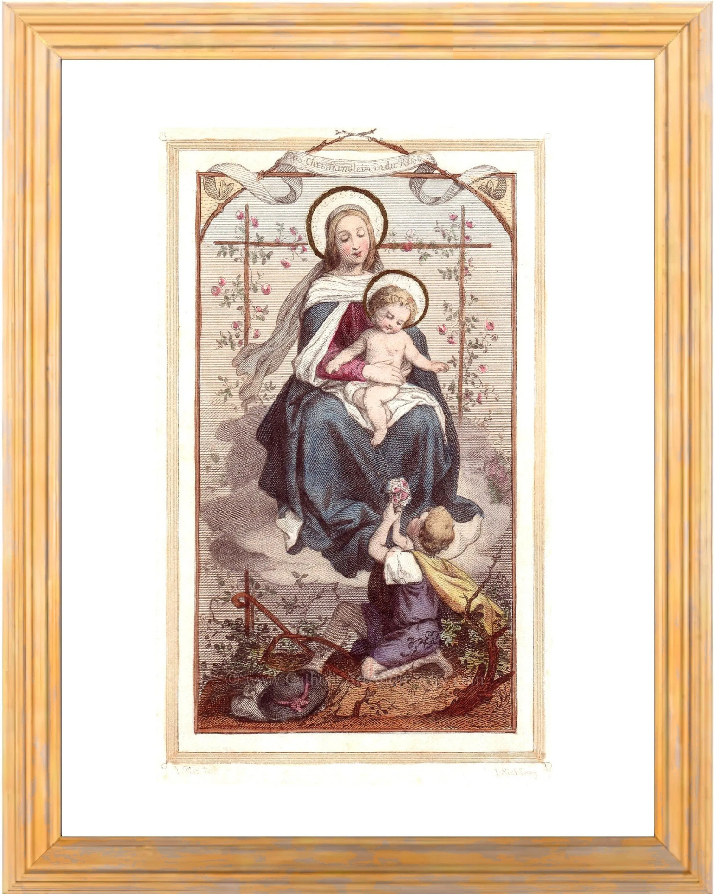 Christ Child in the Rose Bower – 3 sizes – Based on Vintage Holy Card – Catholic Gift – Confirmation Gift