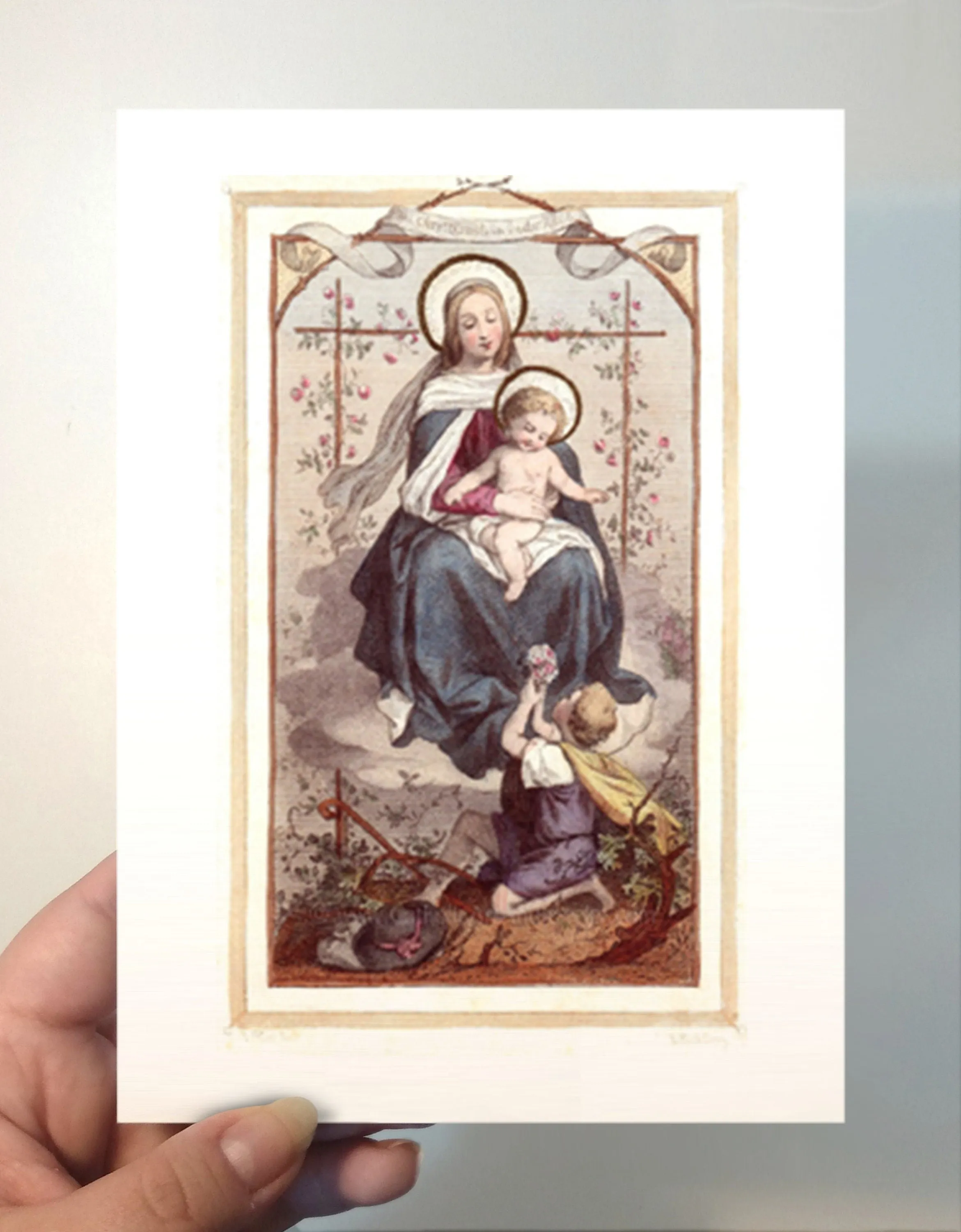 Christ Child in the Rose Bower – 3 sizes – Based on Vintage Holy Card – Catholic Gift – Confirmation Gift