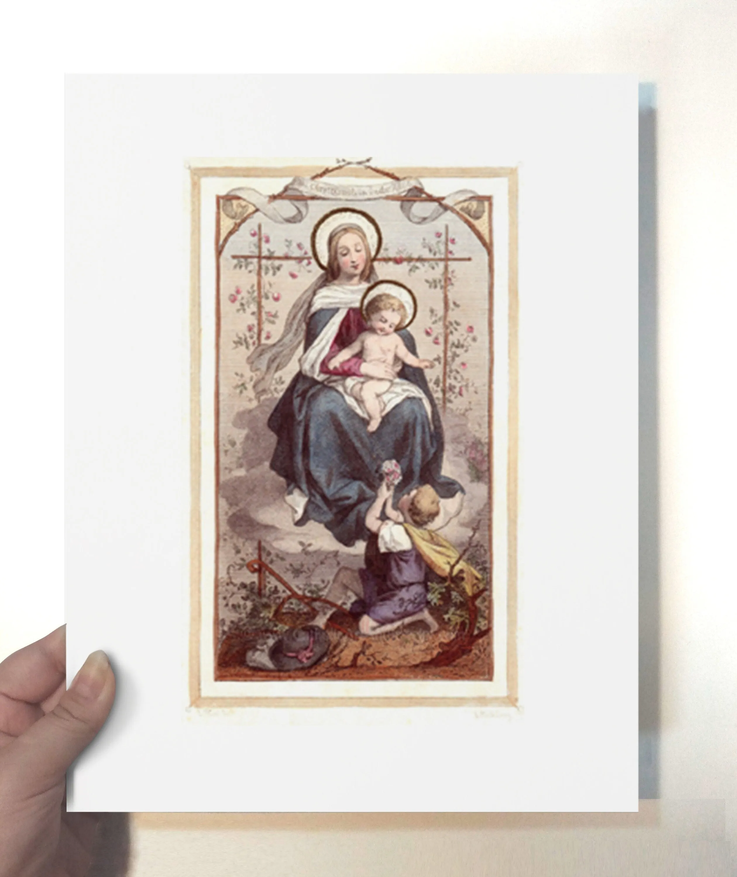 Christ Child in the Rose Bower – 3 sizes – Based on Vintage Holy Card – Catholic Gift – Confirmation Gift