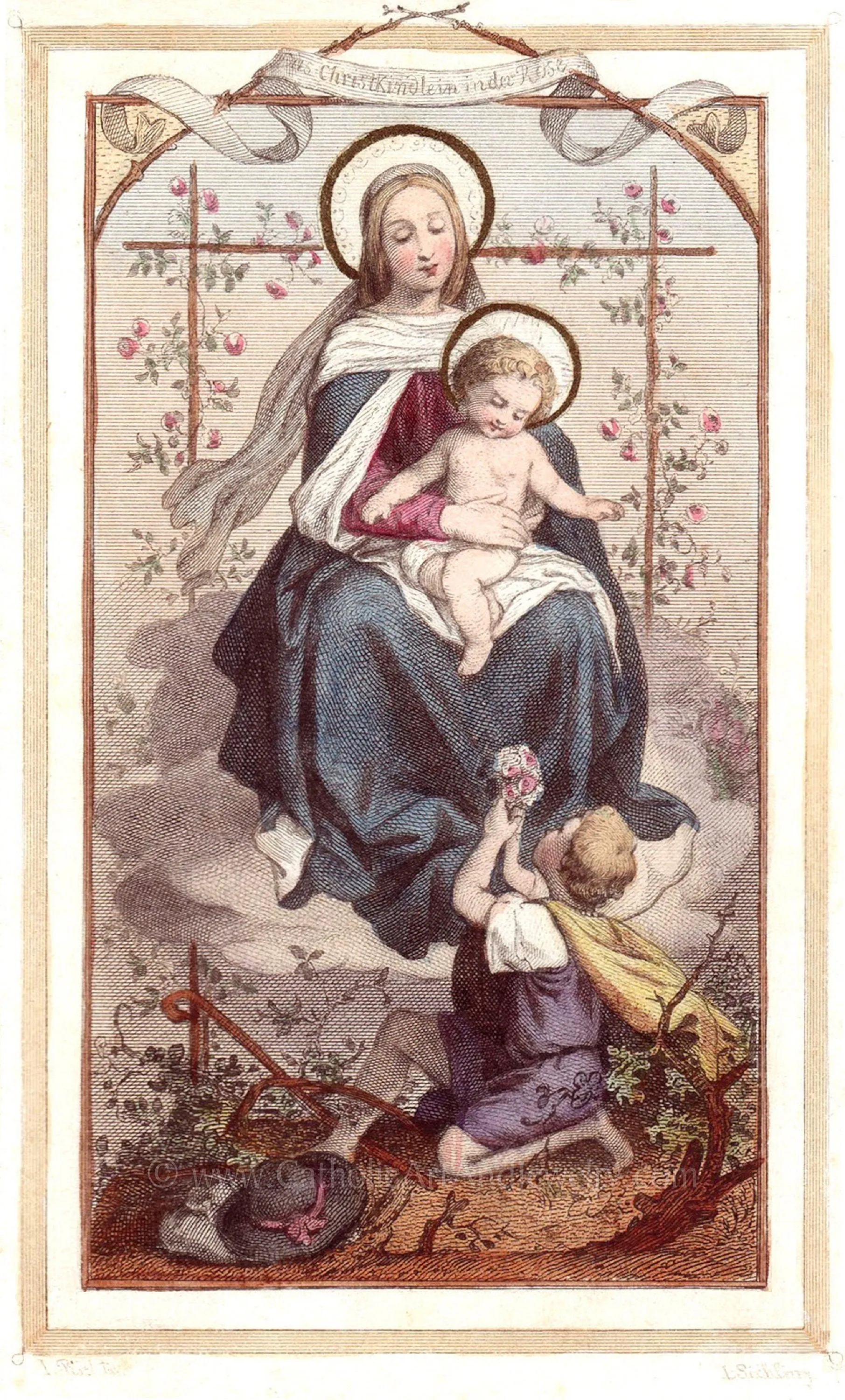 Christ Child in the Rose Bower – 3 sizes – Based on Vintage Holy Card – Catholic Gift – Confirmation Gift