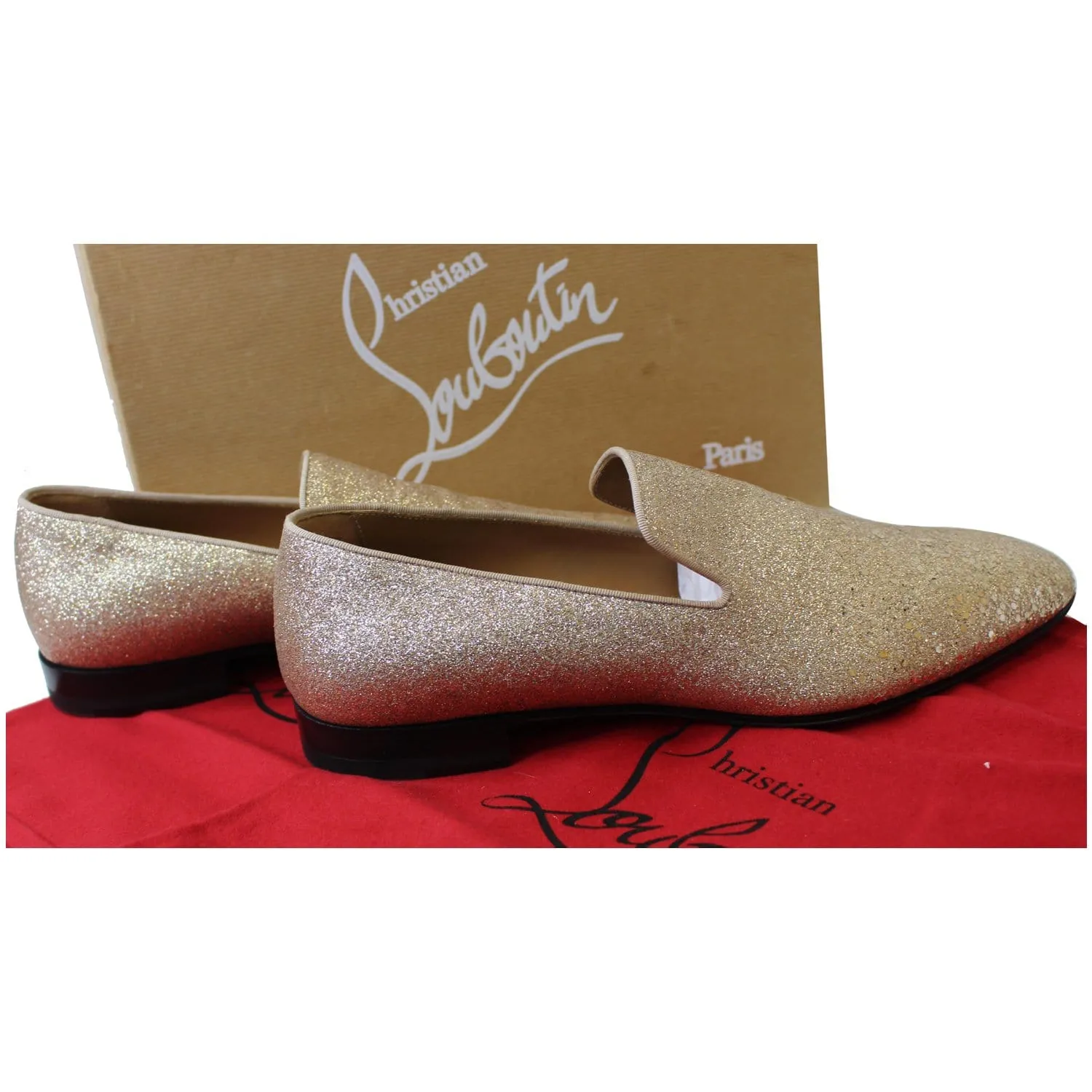 CHRISTIAN LOUBOUTIN Men's Dandelion Flat Glitter Dress Loafer Shoes Gold