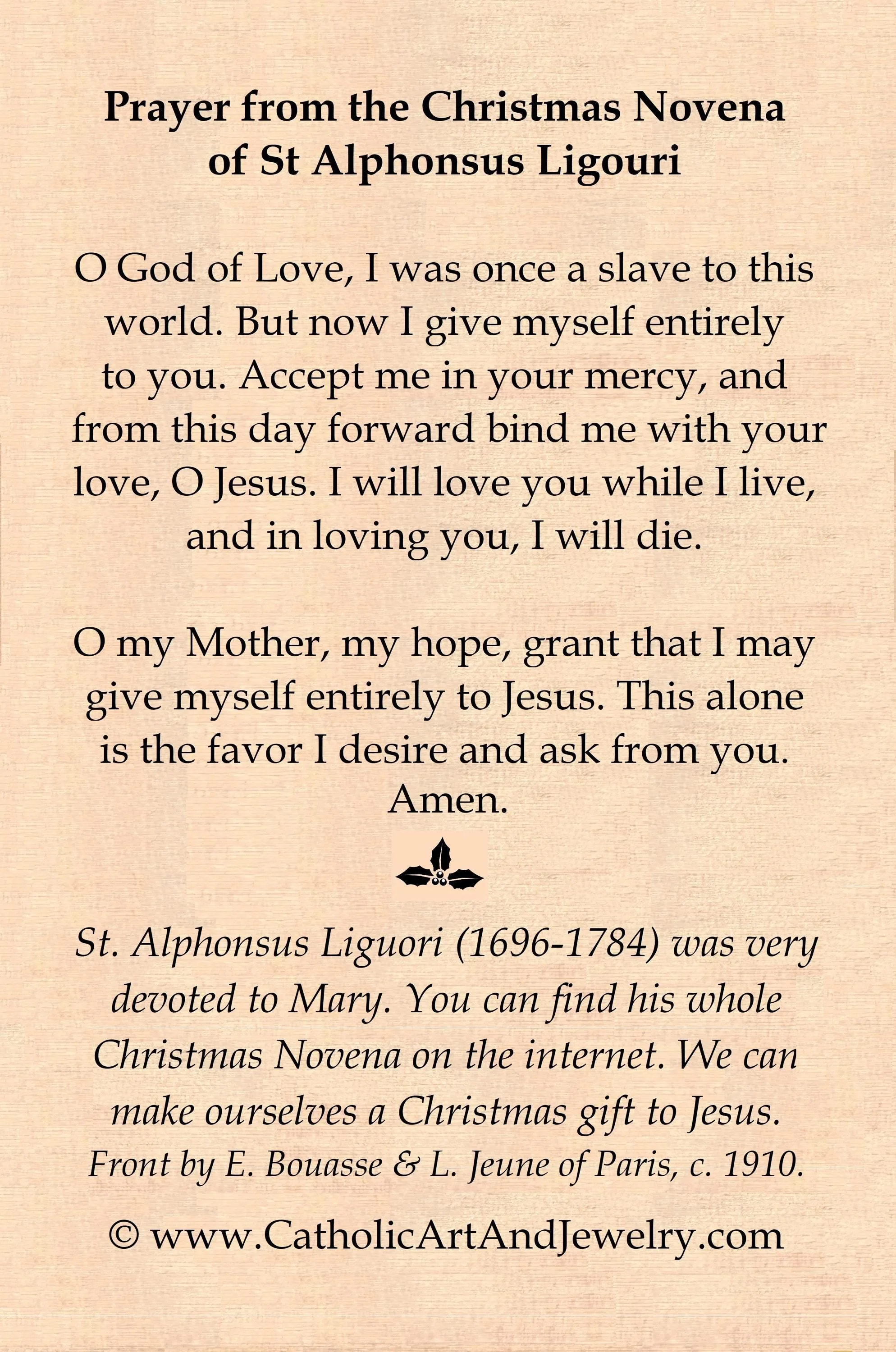 Christmas Holy Card #6 – St. Liguori Prayer – pack of 10/100/1000 – Stocking Stuffer – Keeping Christ in Christmas! – Restored Card