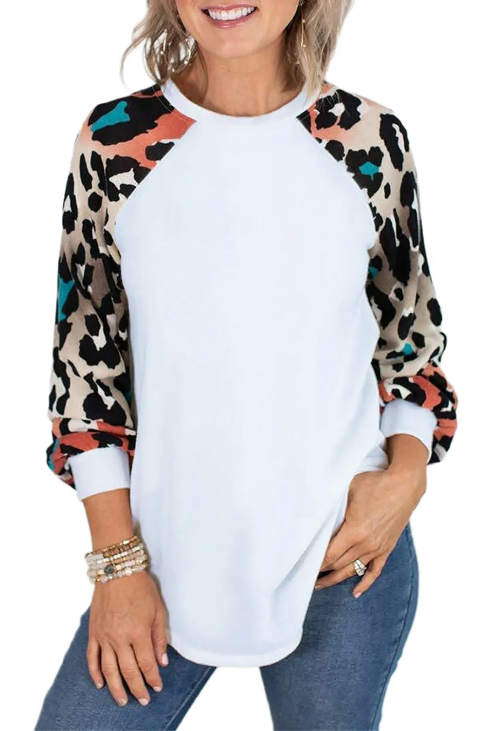 Colorful Leopard Splicing Long Sleeve Top