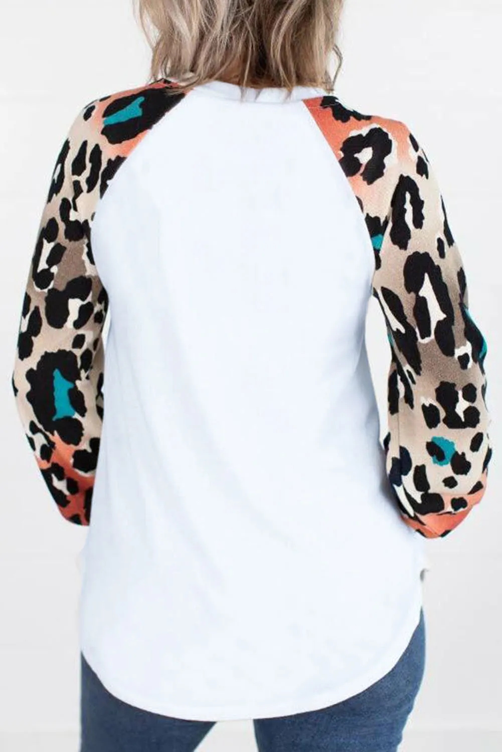 Colorful Leopard Splicing Long Sleeve Top