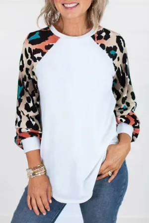 Colorful Leopard Splicing Long Sleeve Top