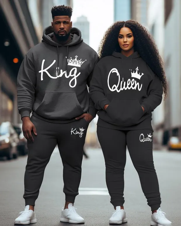 Couple Large Size Casual Couple Outfit Queen King Hoodie Set