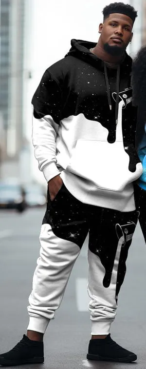 Couple Large Size Color Block Casual Couple Outfit Liquid Color Graffiti Hoodie Set