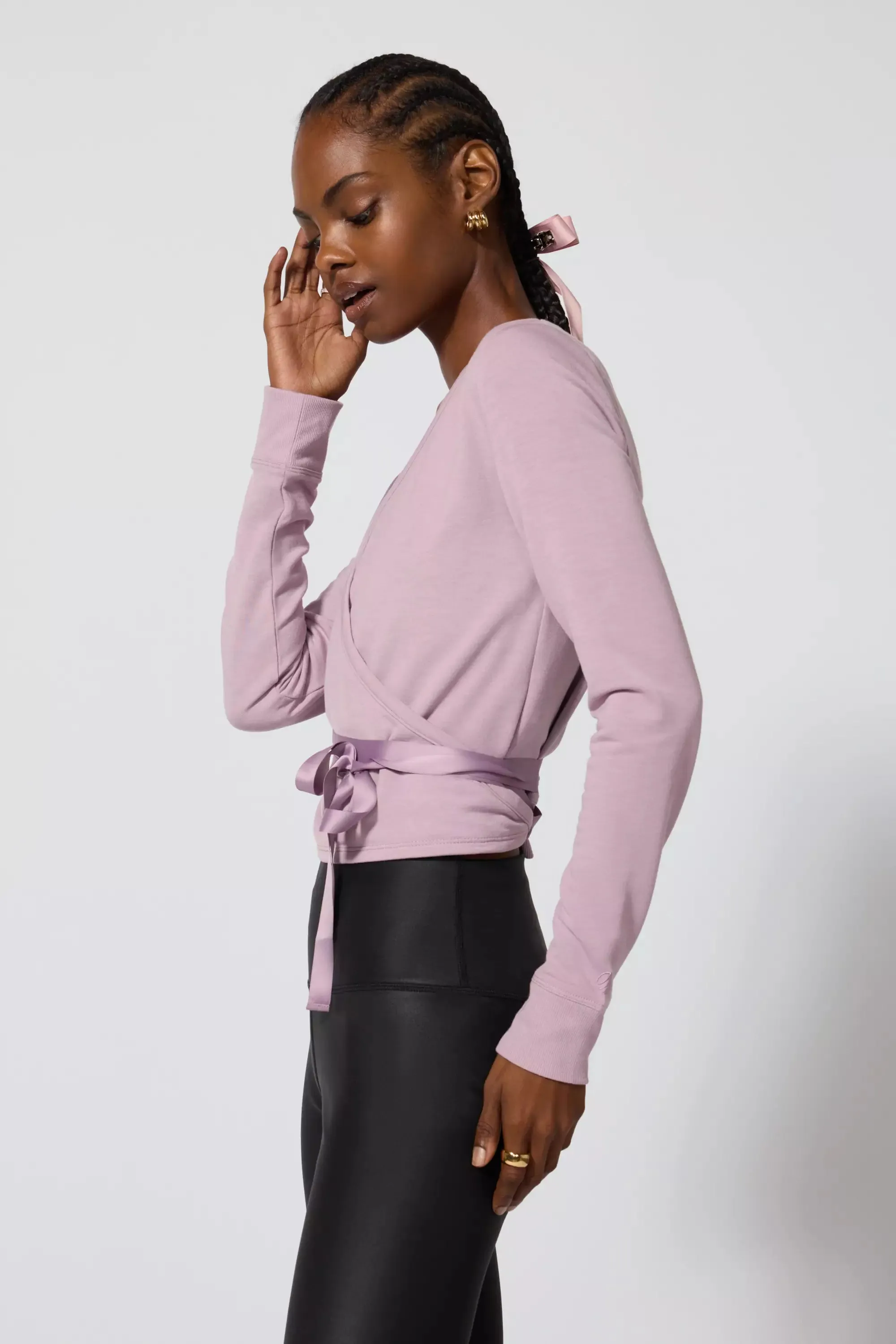 Cozy Fleece Ballet Wrap Sweatshirt - Sea Fog