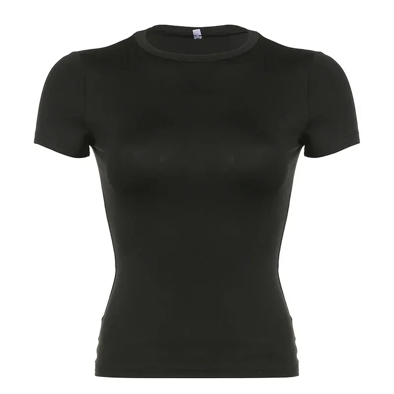 Crop Top Aura™ | Women's Short Sleeve Crewneck Tee | Y2K Vintage Style, Casual Fit, Lightweight Summer Fabric