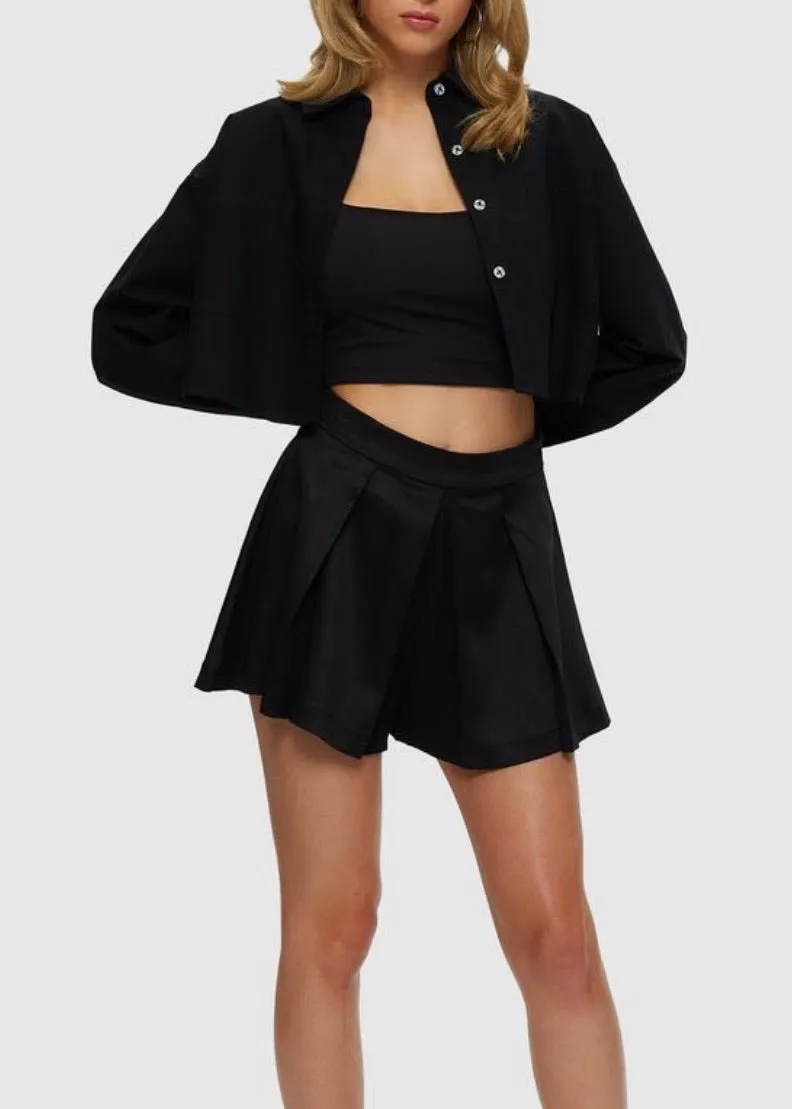 Cropped Oxford Shirt in Black
