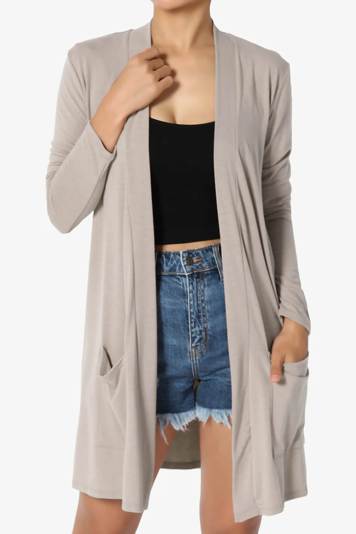 Daday Long Sleeve Pocket Open Front Cardigan PLUS