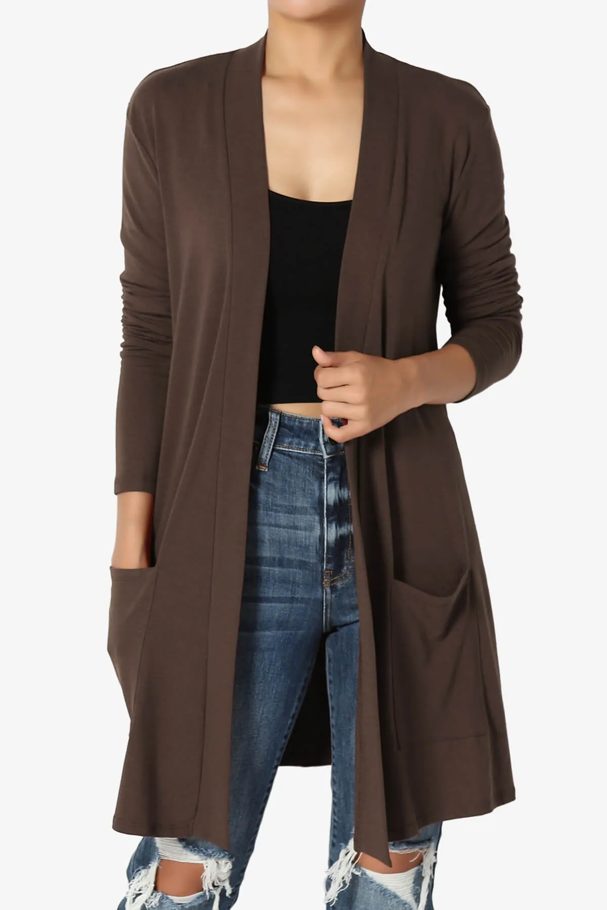 Daday Long Sleeve Pocket Open Front Cardigan PLUS