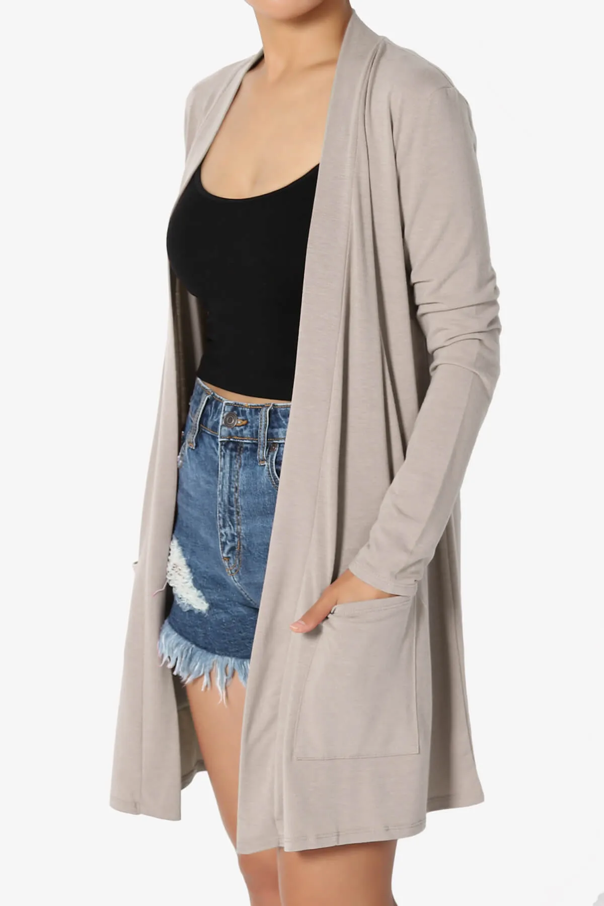 Daday Long Sleeve Pocket Open Front Cardigan PLUS