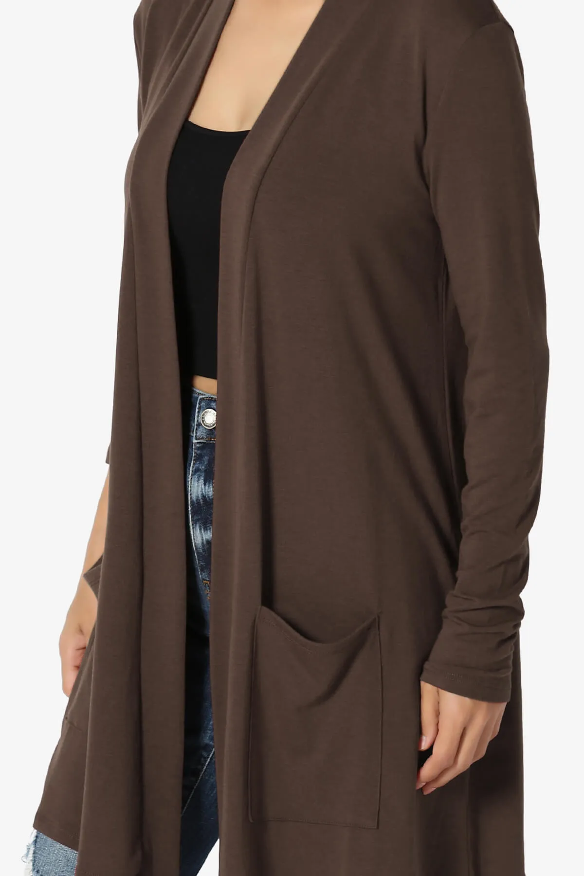 Daday Long Sleeve Pocket Open Front Cardigan PLUS