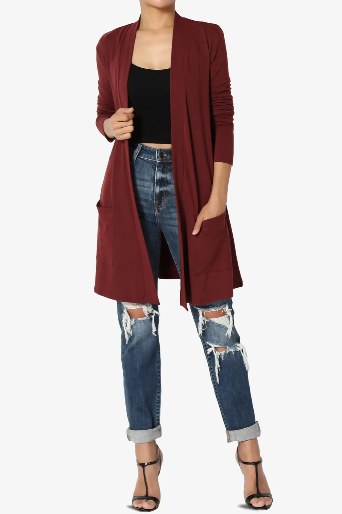 Daday Long Sleeve Pocket Open Front Cardigan PLUS