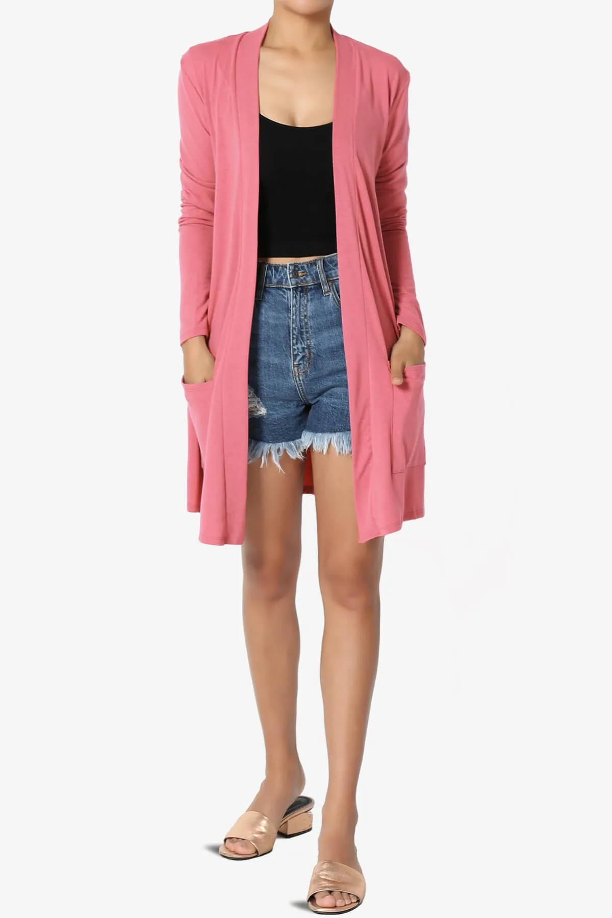 Daday Long Sleeve Pocket Open Front Cardigan PLUS