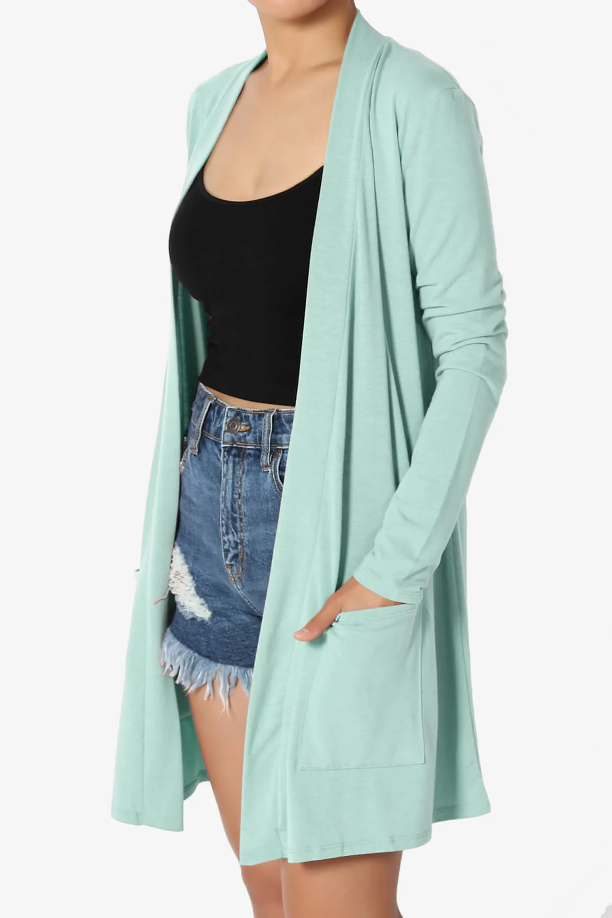 Daday Long Sleeve Pocket Open Front Cardigan PLUS