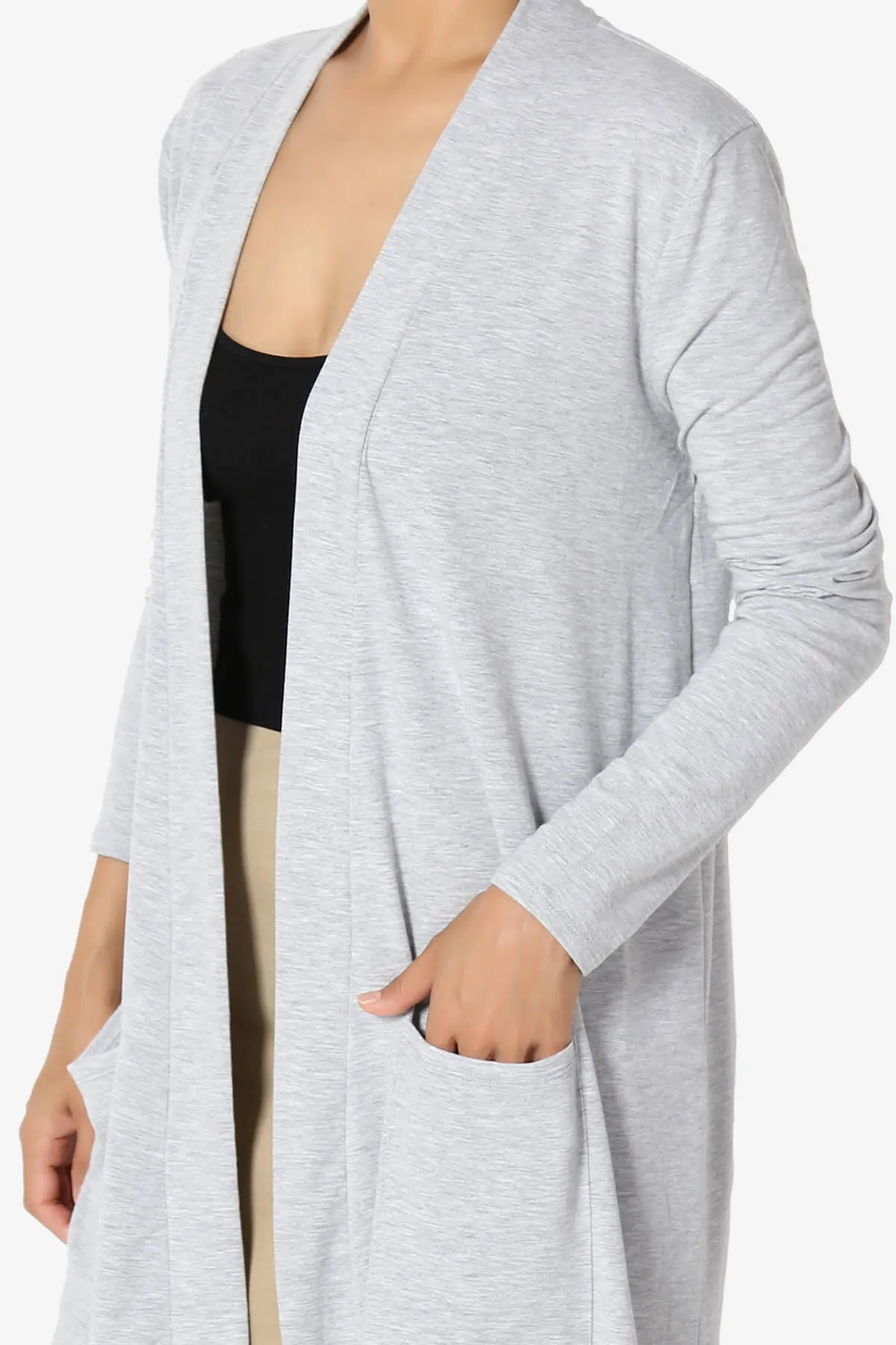 Daday Long Sleeve Pocket Open Front Cardigan PLUS